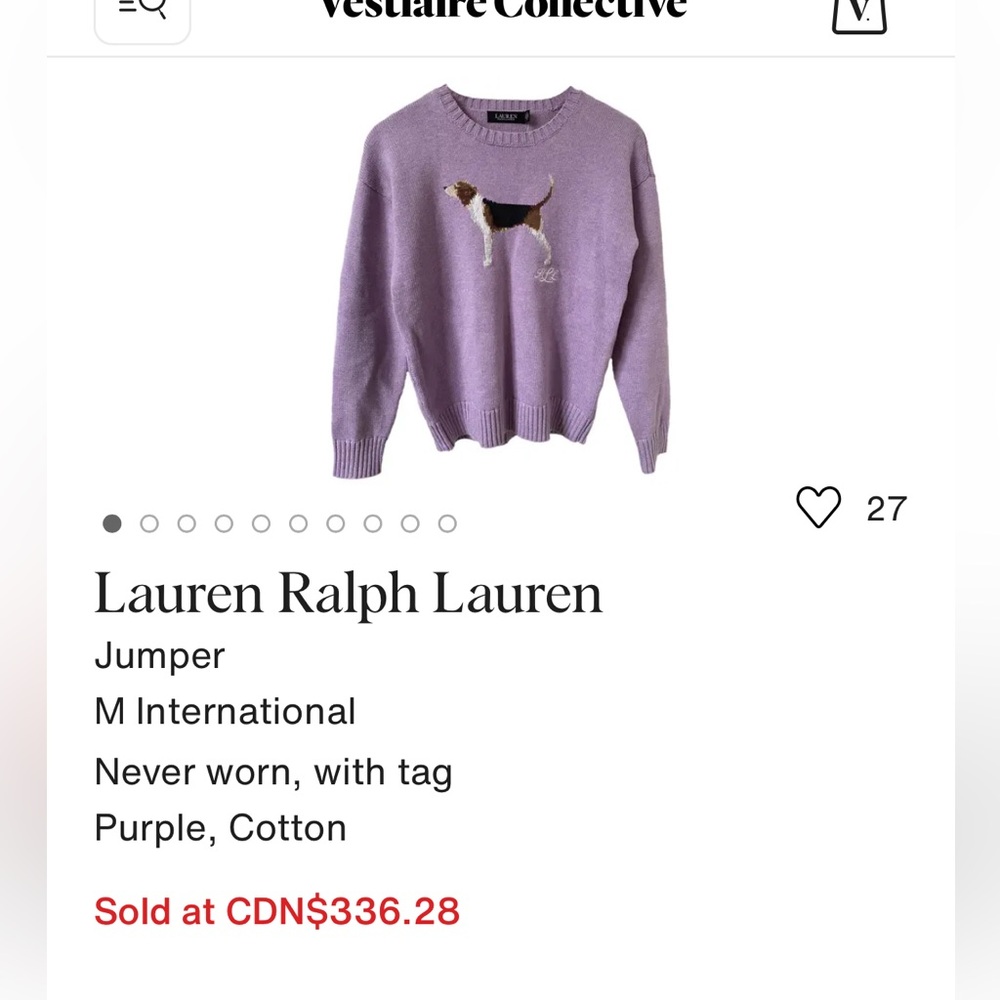 Ralph Lauren Beagle crewneck sweater pink lavender cotton pullover 3X see meas. - Picture 2 of 6